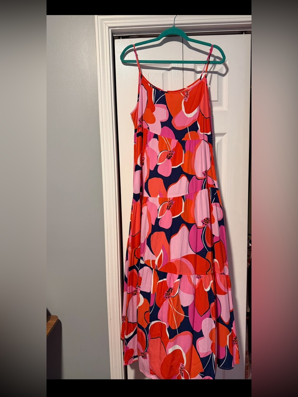 Floral Tiered Maxi Dress - Pink & Red